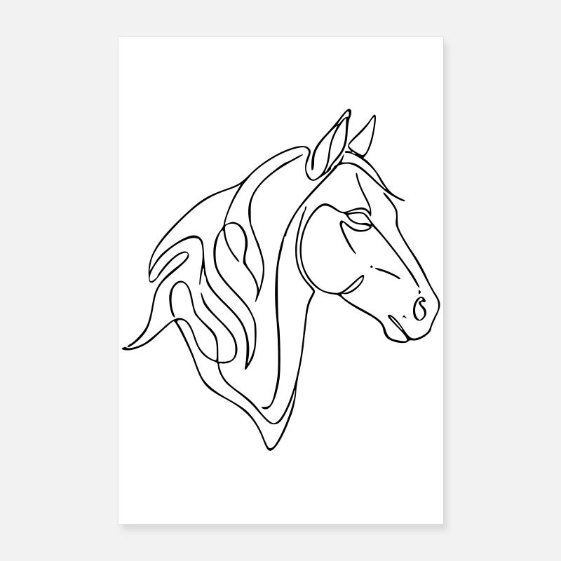 Art de lignes de chevaux minimalistes - Conception élégante de lignes - Poster 60 x 90 cm - blanc