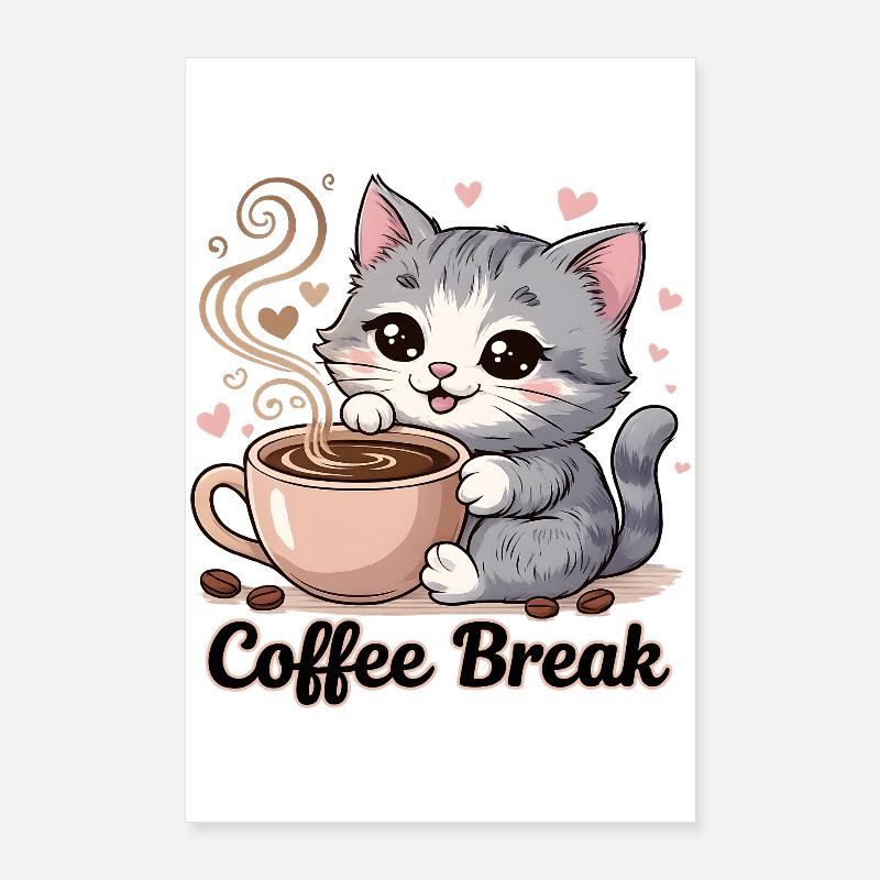 Chat mignon - Pause café Poster 60 x 90 cm