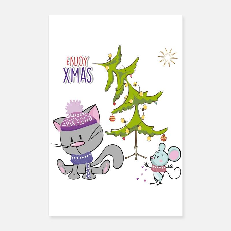 Chats et souris de Noël Poster 60 x 90 cm