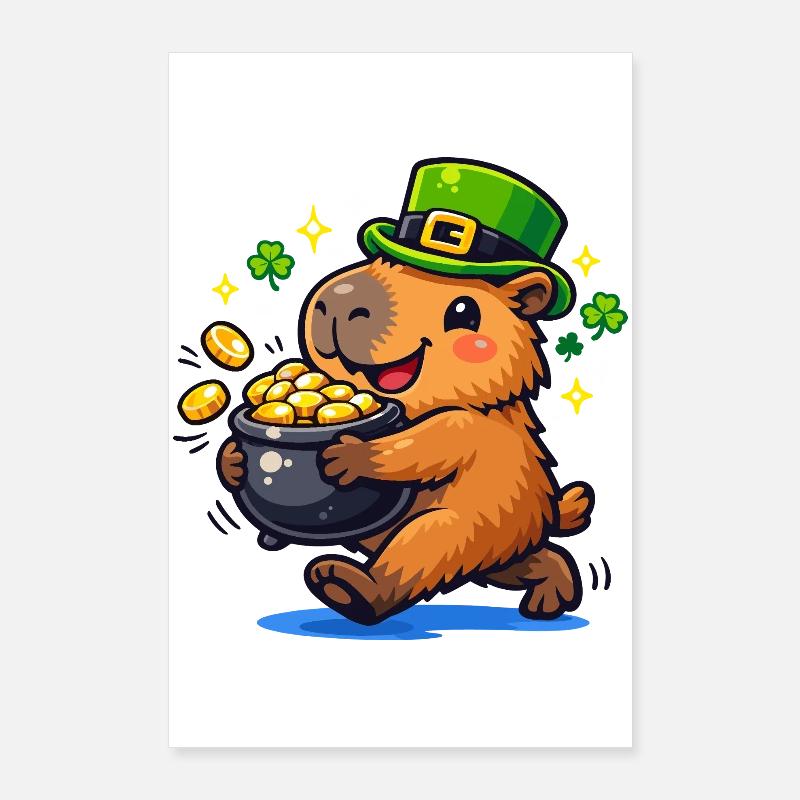 Cute Capybara St. Patrick's Day Gold Poster 24" x 35" (60x90 cm)