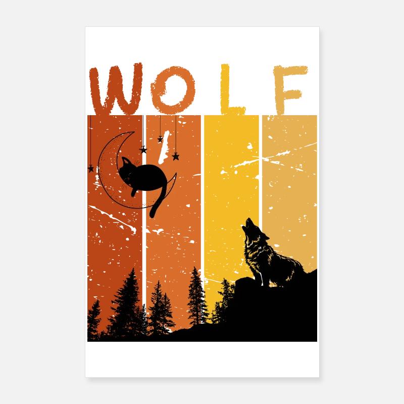 Loup rétro Poster 60 x 90 cm