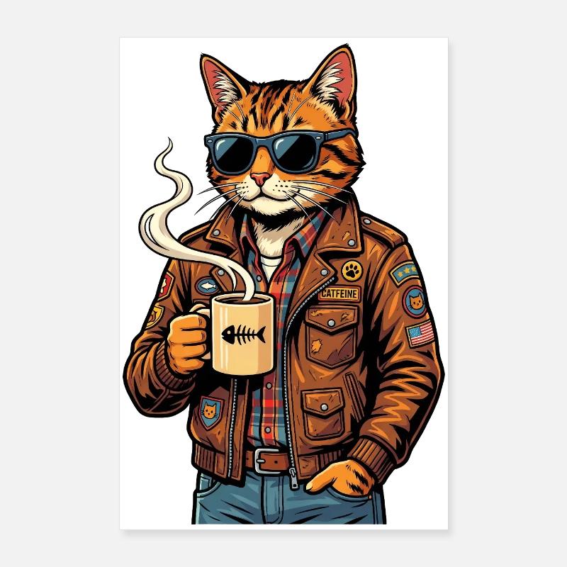 Katzenbiker mit Kaffee Poster 60x90 cm