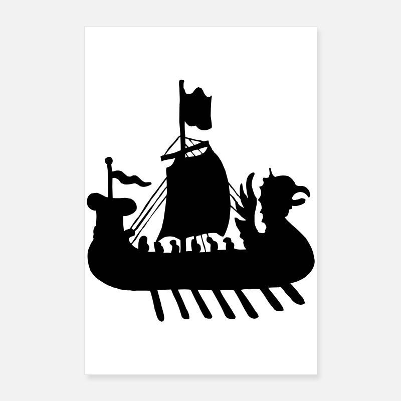 Wikingerboot Schiff Schattenbild Poster 60x90 cm