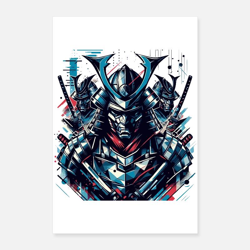 Futuristischer Samurai-Krieger Illustration Poster 60x90 cm