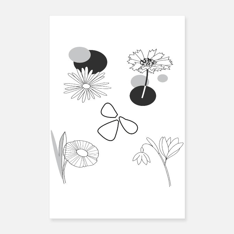  Blüten  schwarz weiß Poster 60x90 cm