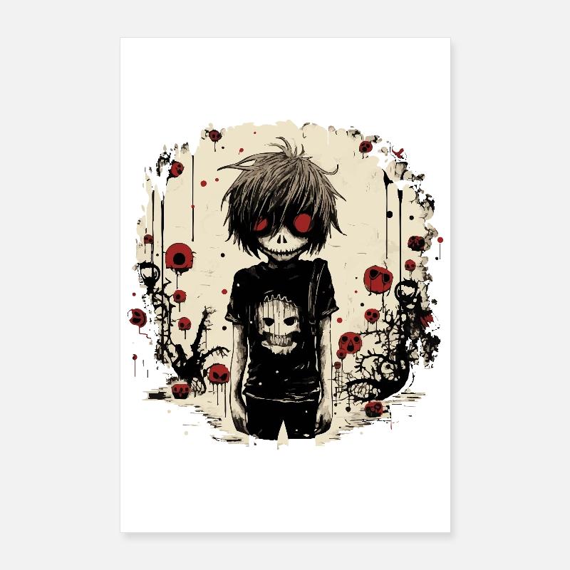 Crâne aux yeux rouges Kid – Emo Comic Design Poster 60 x 90 cm
