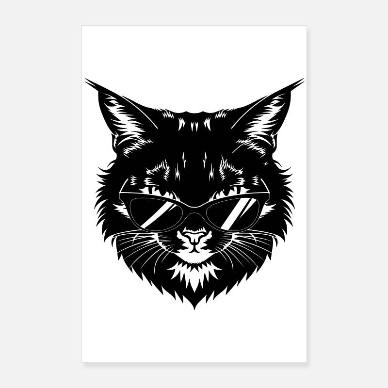 Schwarze Katze mit Sonnenbrille Poster 60x90 cm