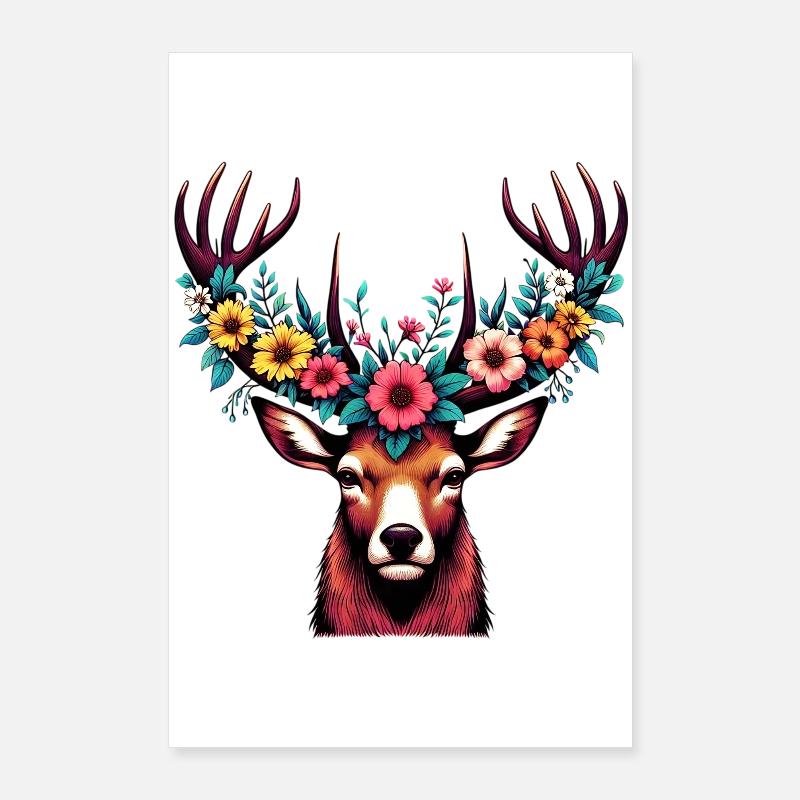 Hirsch mit Blumen Poster 60x90 cm