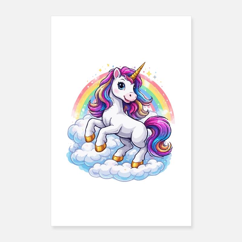 Regenbogen-Einhorn über Wolken Poster 60x90 cm