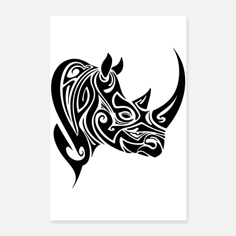 Nashorn Tribal Kopf Tattoo Poster 60x90 cm