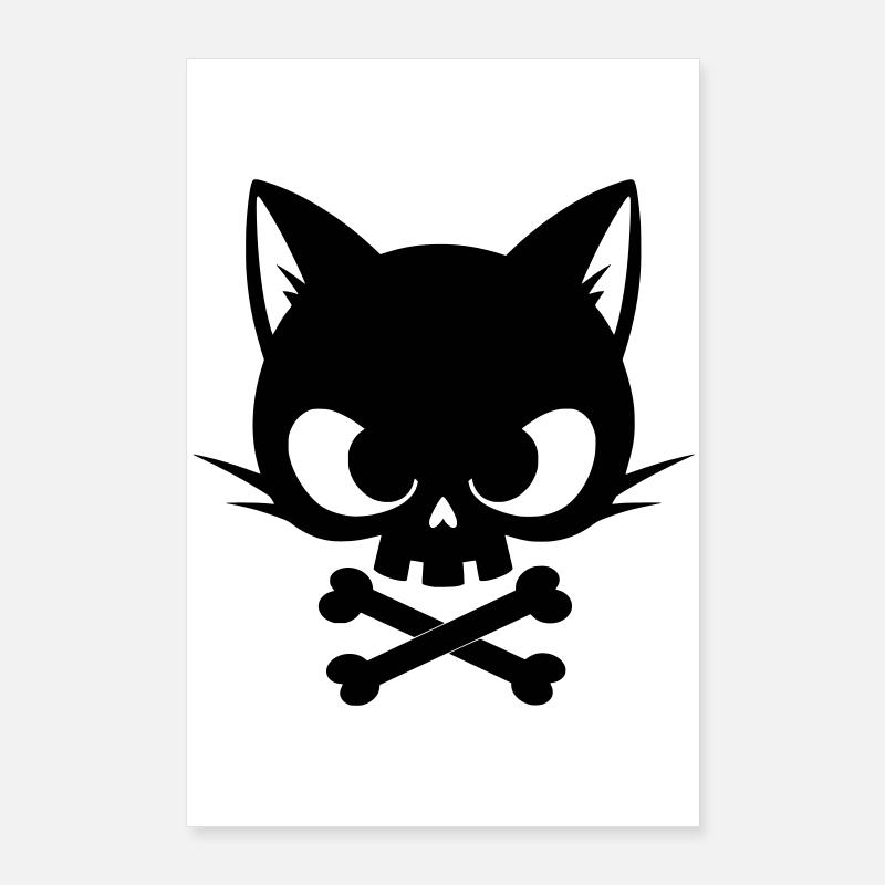 Katzen-Schädel mit Knochen | Gothic Cute Icon Poster 60x90 cm