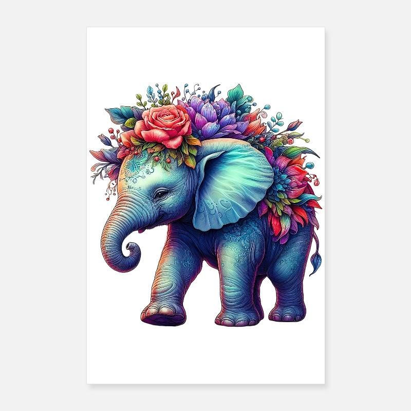 Elefant mit Blumen Poster 60x90 cm