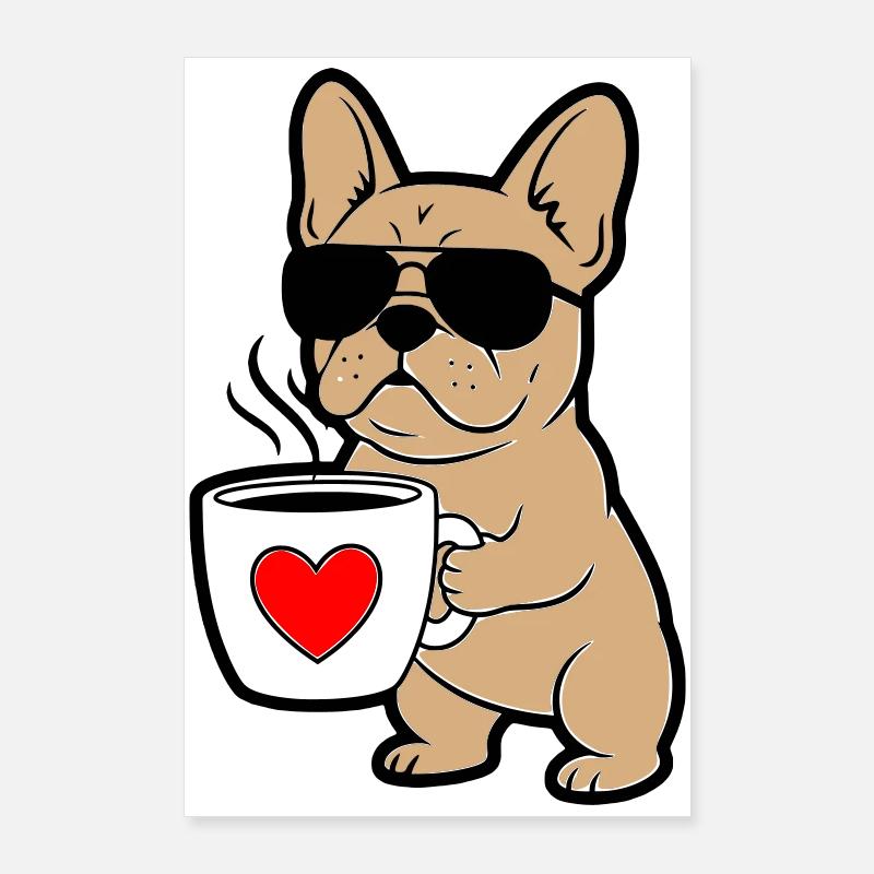 Frenchie Hund Kaffee Comic Poster 60x90 cm