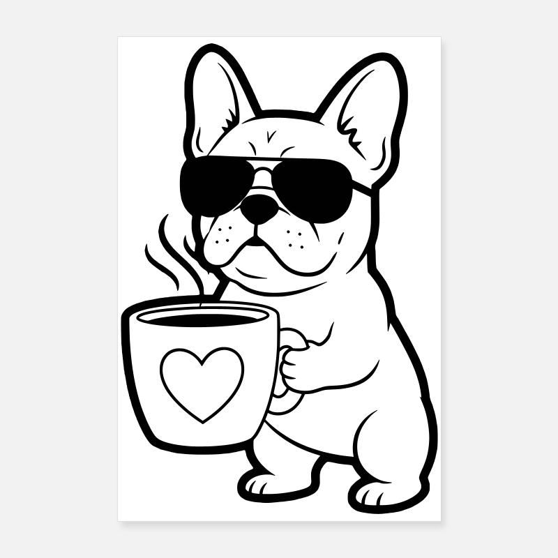 Frenchie Dog Coffee Outline Poster 24" x 35" (60x90 cm)