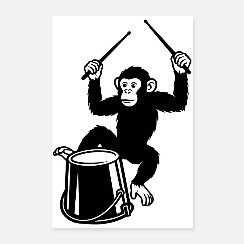 Illustration de bande dessinée de singe jouant de tambours Poster 60 x 90 cm