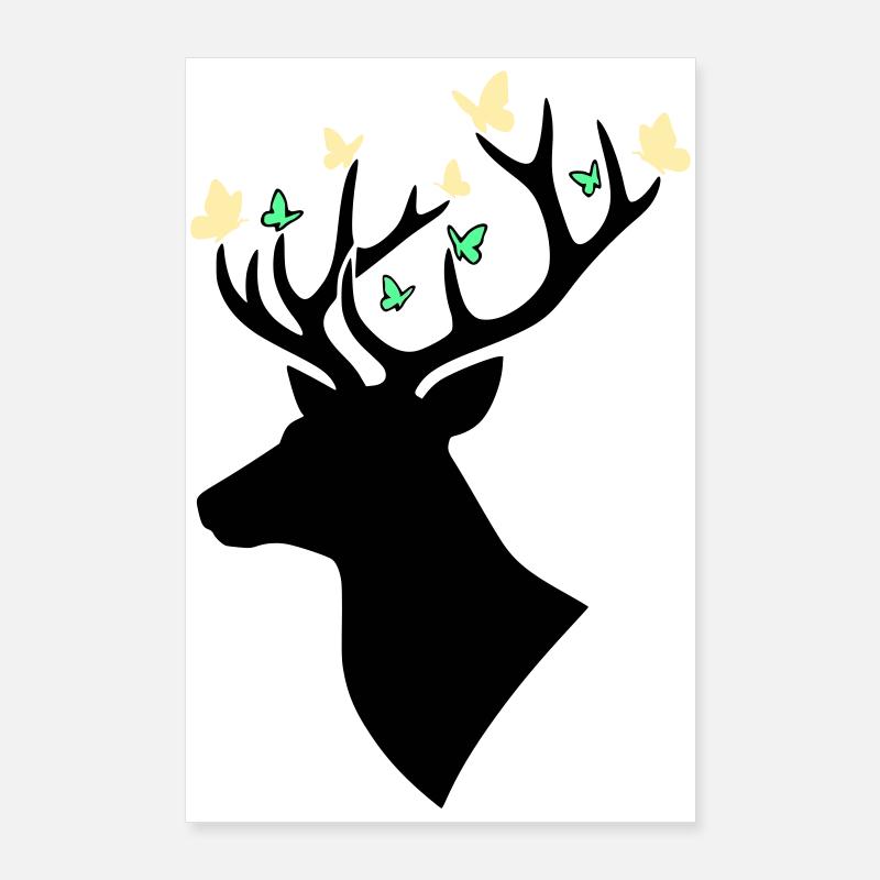 Deer Head Butterfly Multicolored Poster 24" x 35" (60x90 cm)