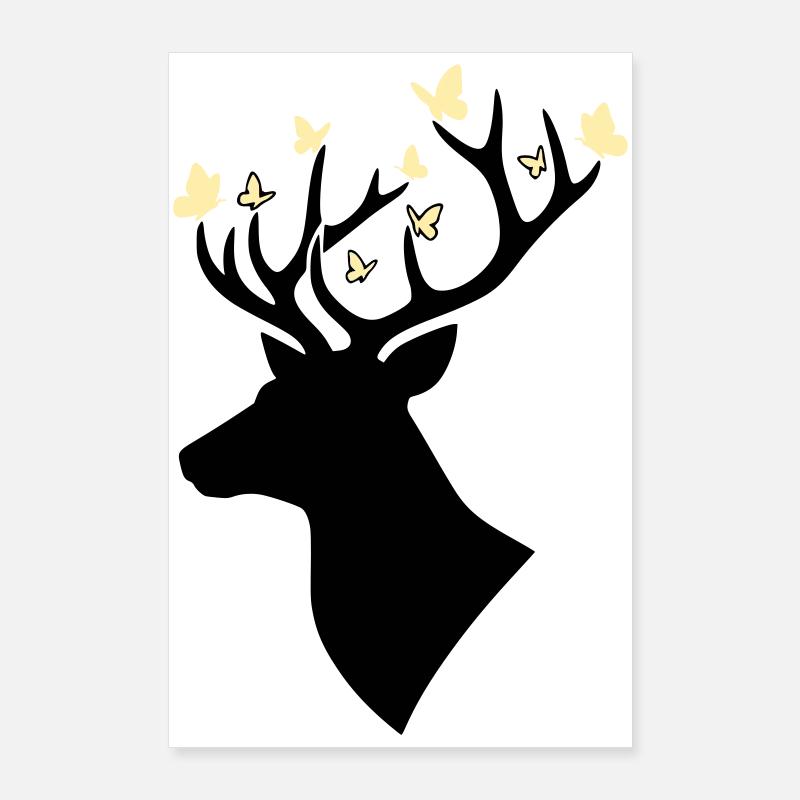 Jaune papillon tête de cerf Poster 60 x 90 cm