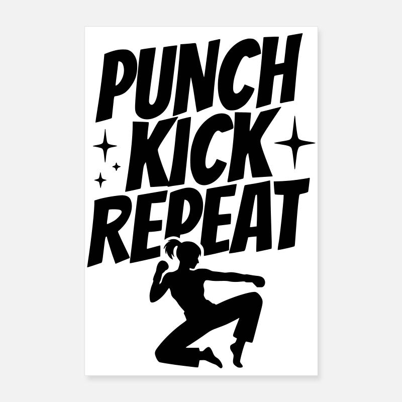 Kickboxerin Silhouette - Punch, Kick, Repeat Poster 60x90 cm
