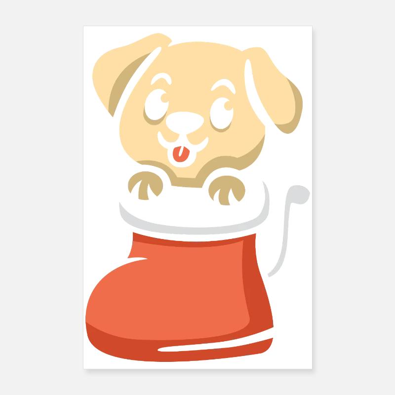 Chiot de Noël mignon dans la botte Poster 60 x 90 cm