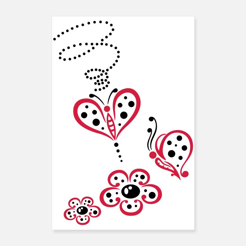 Colorful butterflies with flowers, summer meadow Poster 24" x 35" (60x90 cm)
