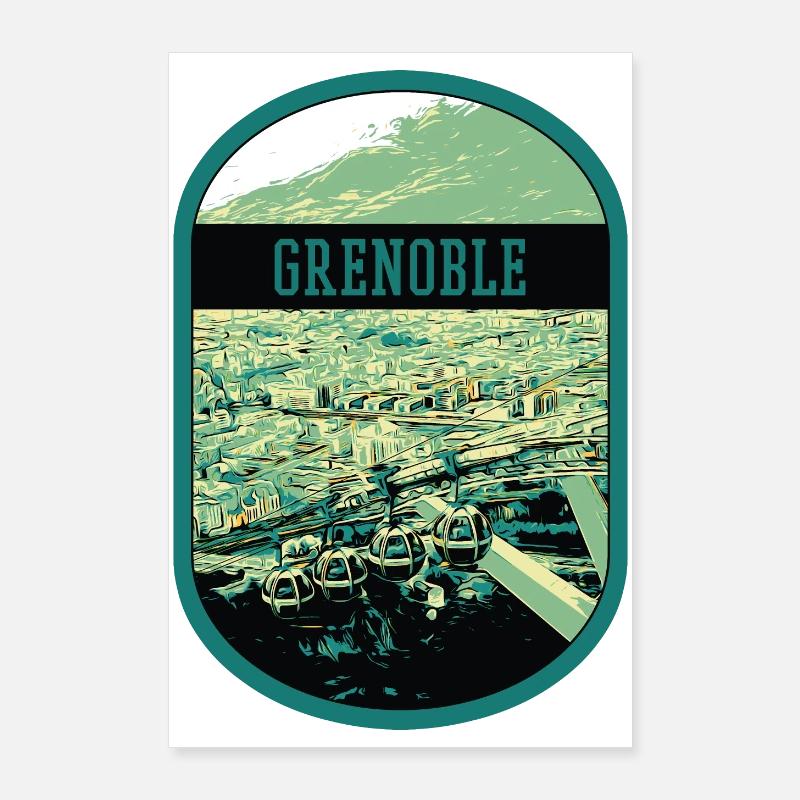Panorama Grenoble: Einzelsicht-Seilbahn Poster 60x90 cm