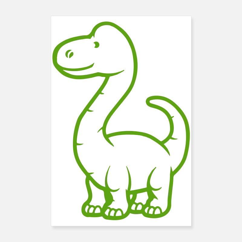 Dessin au trait de dinosaure vert Poster 60 x 90 cm