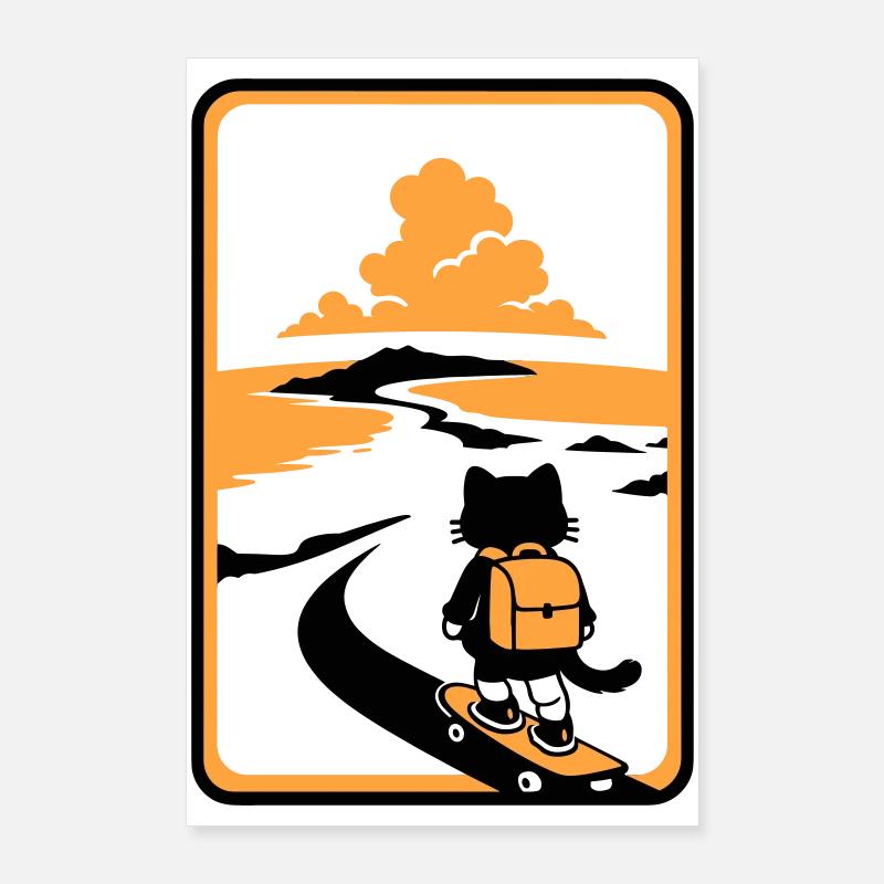 Coucher de soleil Skate Cat Poster 60 x 90 cm