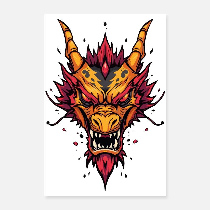 Flammender asiatischer Drache Poster 60x90 cm