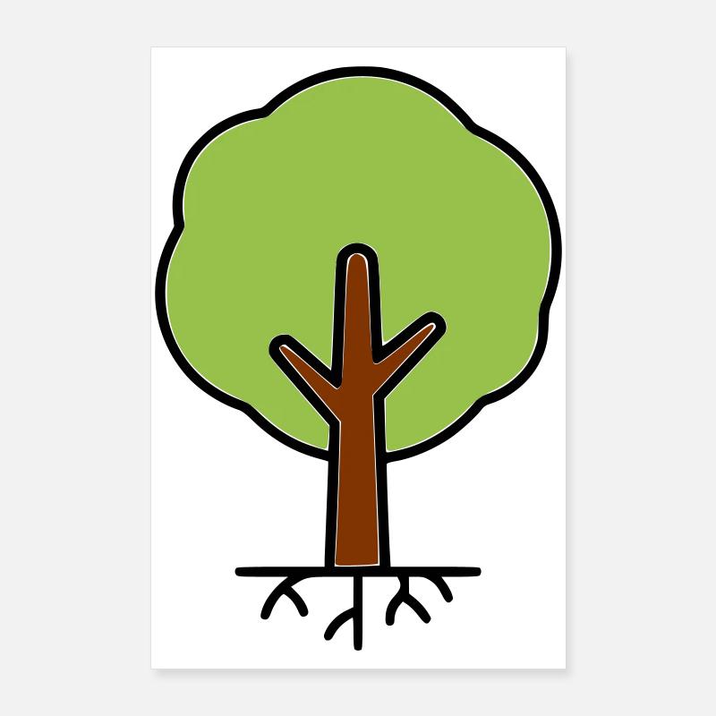 Silhouette d’arbre vert dessin animé Poster 60 x 90 cm