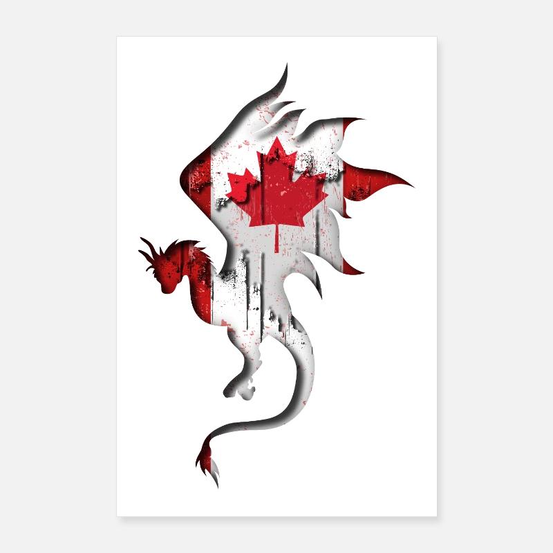 Drapeau du Canada - Canada - Silhouette de dragon Poster 60 x 90 cm