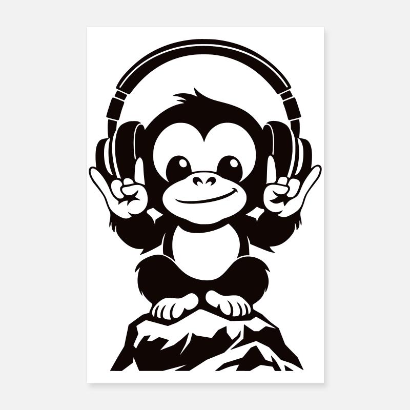 DJ Affe – Kopfhörer & Rockhandzeichen Poster 60x90 cm