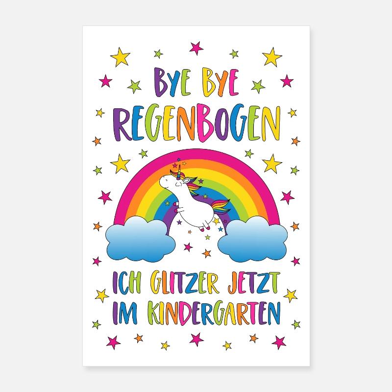 Bye Bye Regenbogen Kindergarten Einhorn Glitzer Poster 60x90 cm