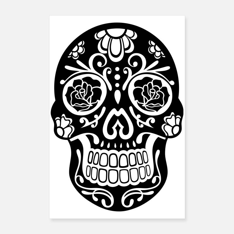Sugar Skull Floral – Día de los Muertos Skull Blac Poster 24" x 35" (60x90 cm)