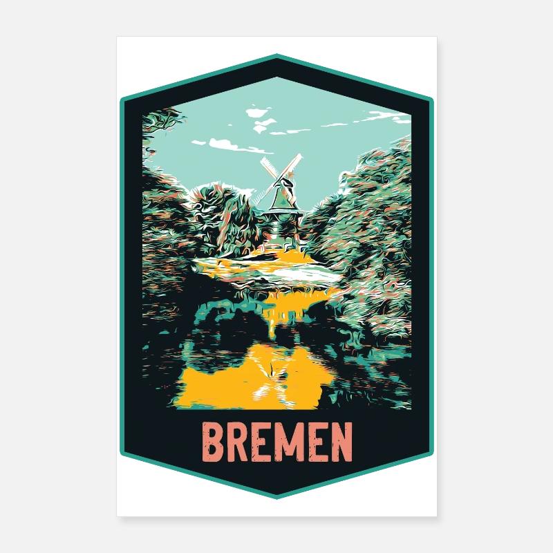 Bremen, Germany, Old Windmill Illustration Poster 24" x 35" (60x90 cm)