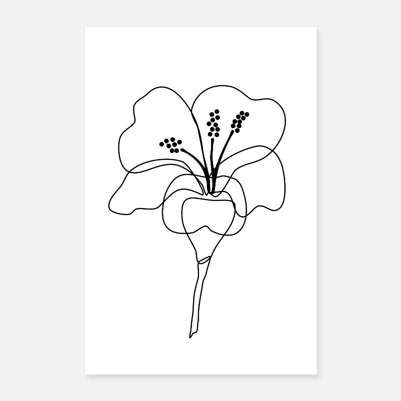 Hibiscus flower simple line art Poster 24" x 35" (60x90 cm)