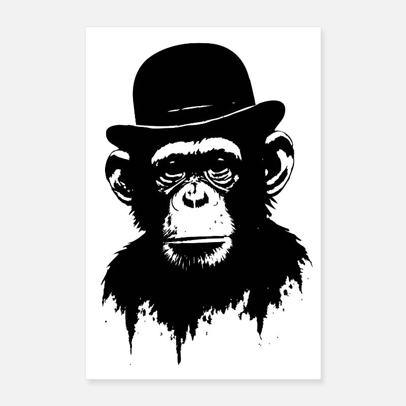 Monkey with bowler hat Poster 24" x 35" (60x90 cm)