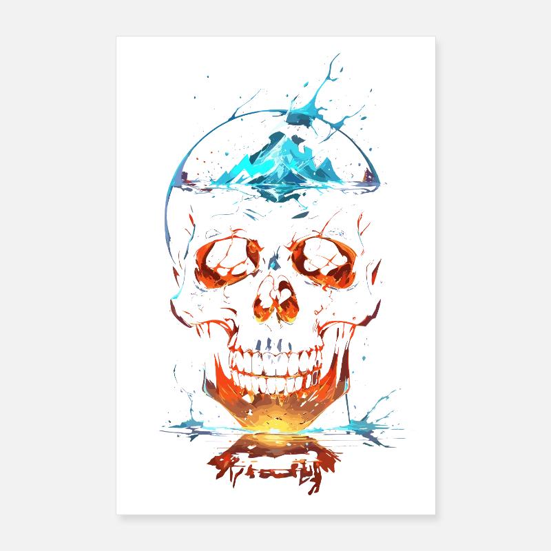 Crâne de Feu et Glace Éclatant Poster 24" x 35" (60x90 cm)