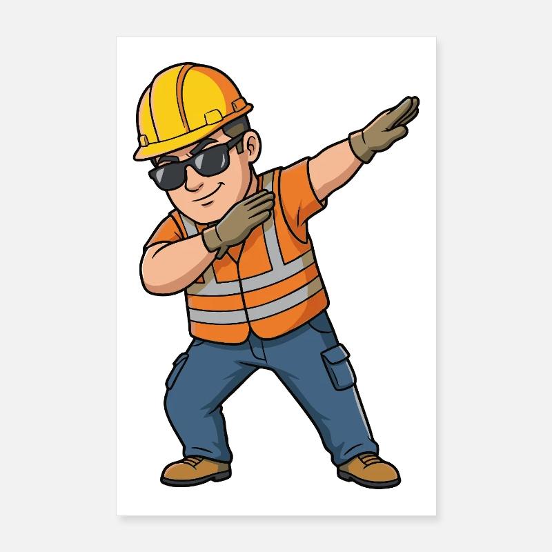 Ouvrier du bâtiment en train de s’attaquer – Motif de dessin animé drôle Poster 60 x 90 cm