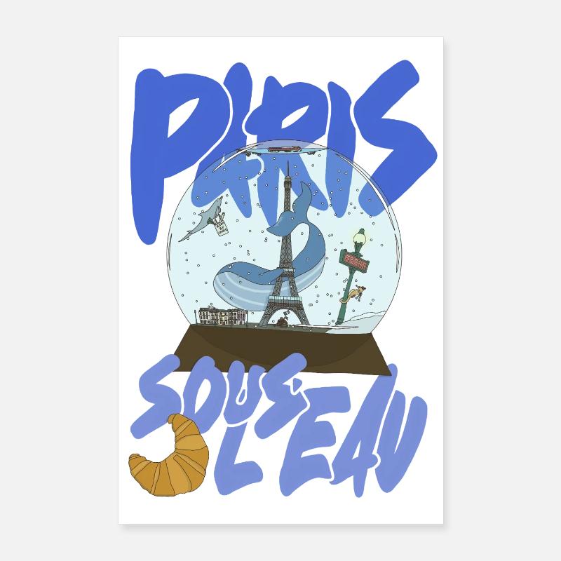 Paris Snowglobe Blue - Eiffel icon Poster 24" x 35" (60x90 cm)