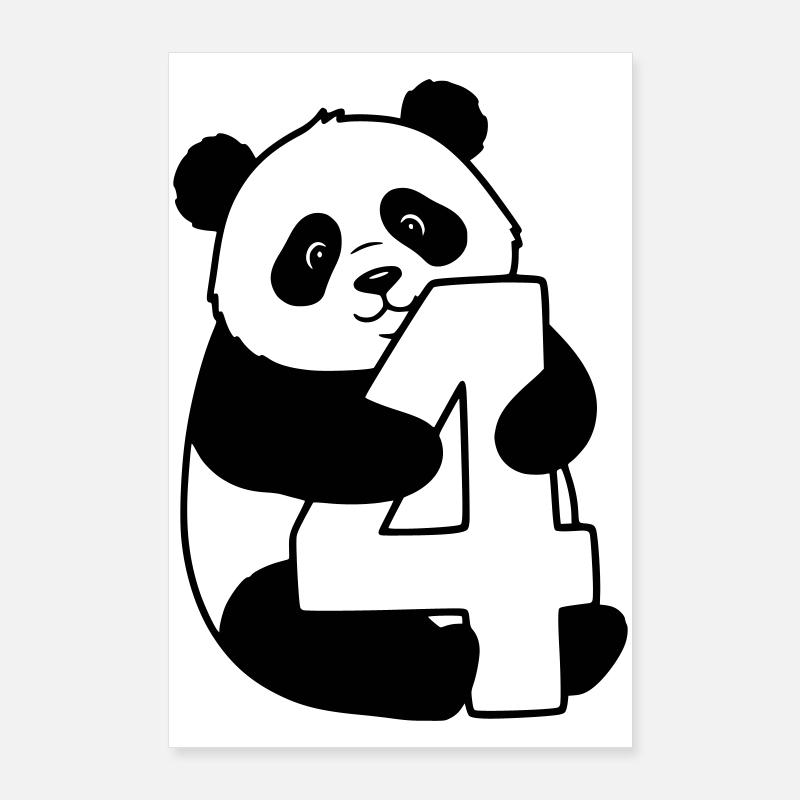 Panda mit Zahl 4 Cartoon Illustration Poster 60x90 cm