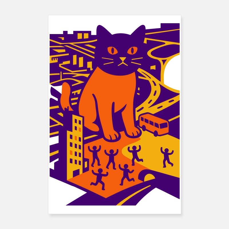 Chat géant dans la ville Poster 60 x 90 cm