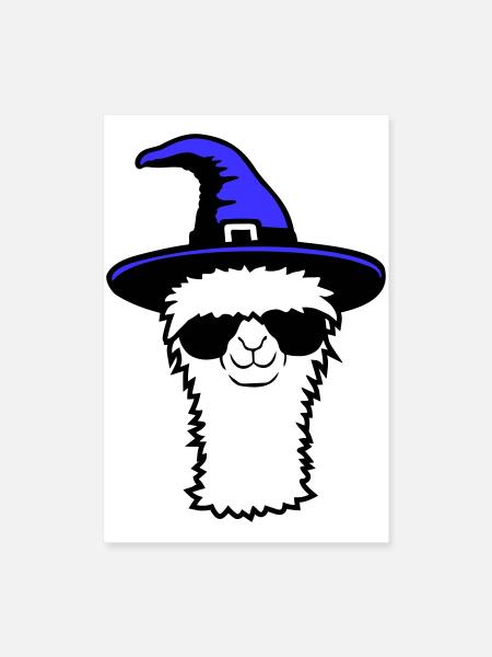 Lama Cool Witch Hat Sunglasses Halloween Alpaca - Poster 24" x 35" (60x90 cm) - white - Front