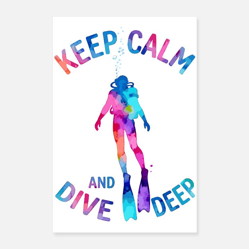 Keep Calm Dive Deep Bunter Taucher Poster 60x90 cm