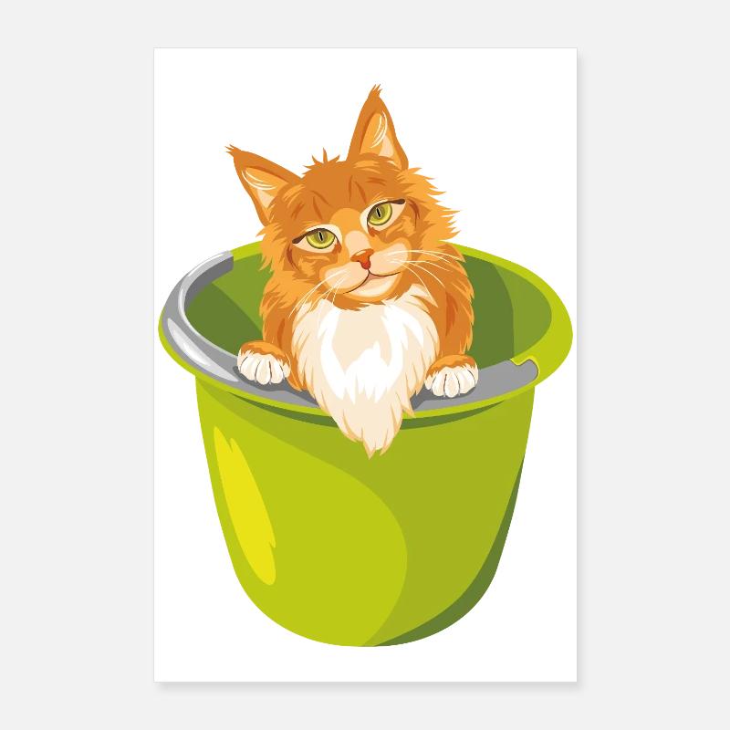 Un mignon chat roux jette un coup d’œil hors du seau Poster 60 x 90 cm