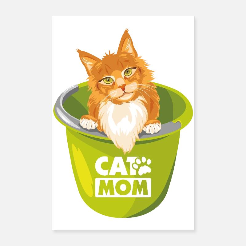Niedliche rote Katze lugt aus dem Eimer Poster 60x90 cm