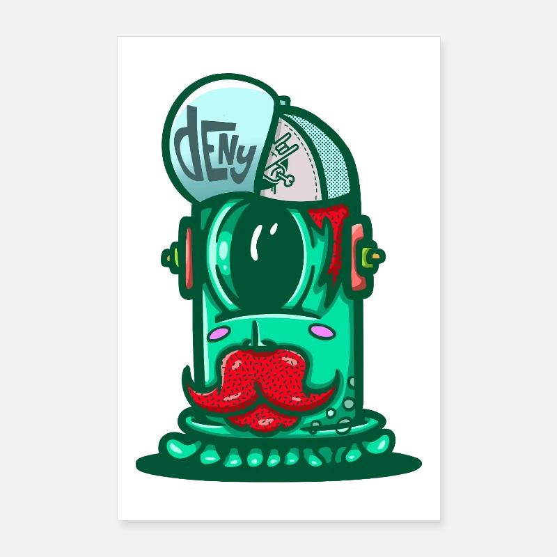 Casque Spatial Vert avec Moustache - Poster 60 x 90 cm - blanc