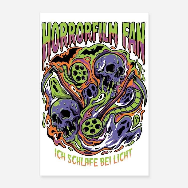 Crâne néon fan de films d’horreur Poster 60 x 90 cm