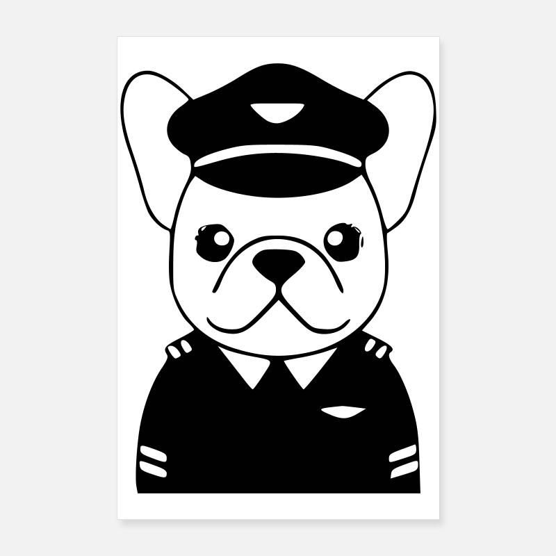 Frenchie Pilot Uniform Black Poster 24" x 35" (60x90 cm)