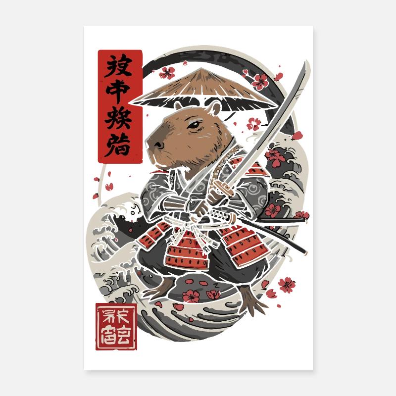 Samurai Capybara Combat Illustration Poster 24" x 35" (60x90 cm)