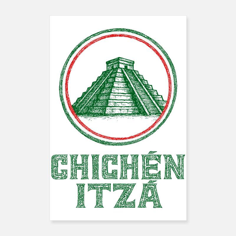 Drapeau du temple de Chichen Itza Mexique Poster 60 x 90 cm
